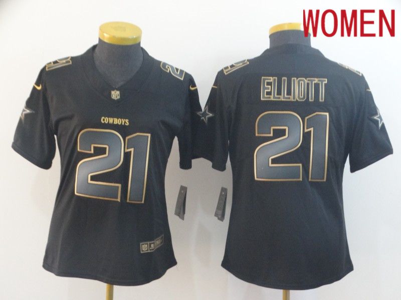 Women Dallas cowboys #21 Elliott Nike Vapor Limited Black Golden NFL Jerseys->women nfl jersey->Women Jersey
